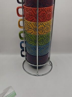 World Market Stacked Coffee Mugs Set of 6 Chrome Rack Bright  Colors 🌈